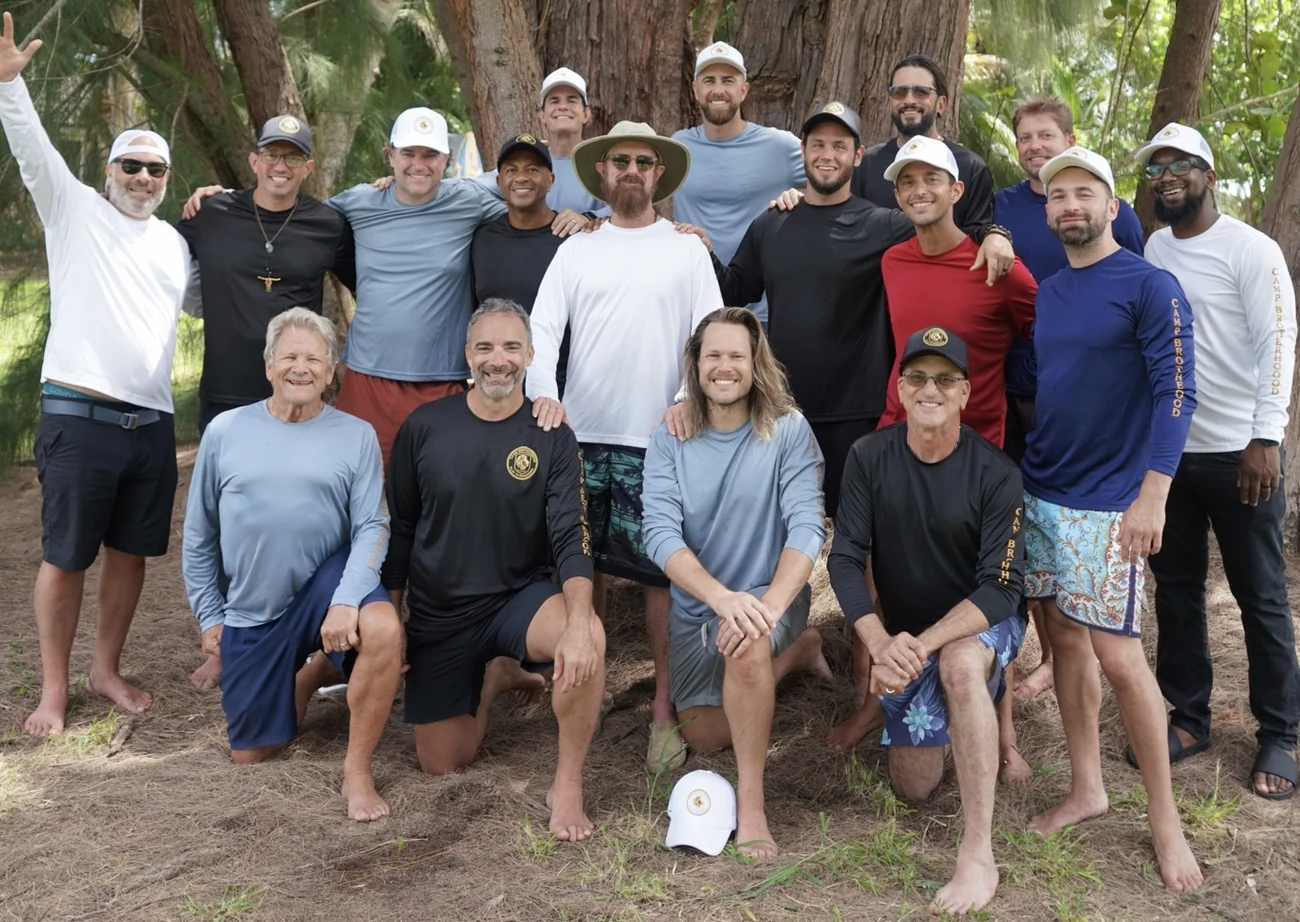 A men's retreat group at the end of the week
