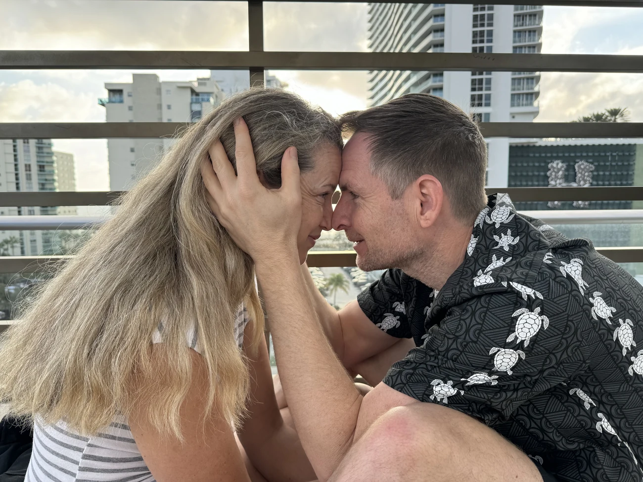 A couple forehead to forehead