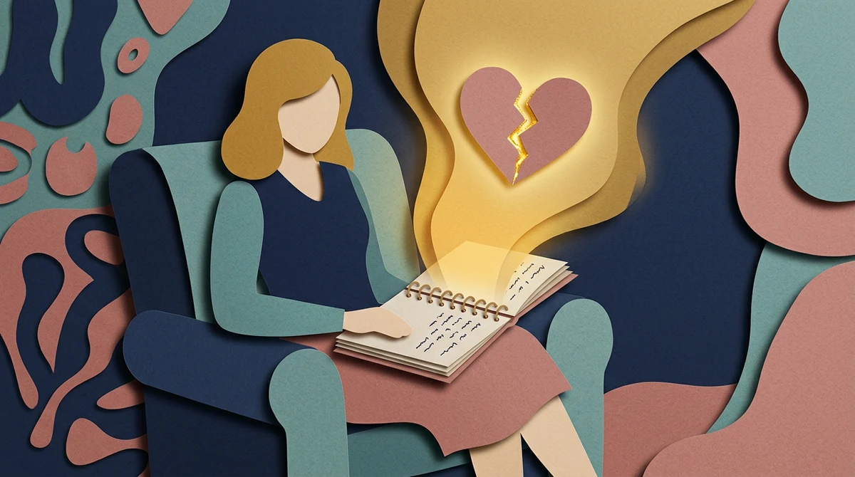 An open book with a mended heart