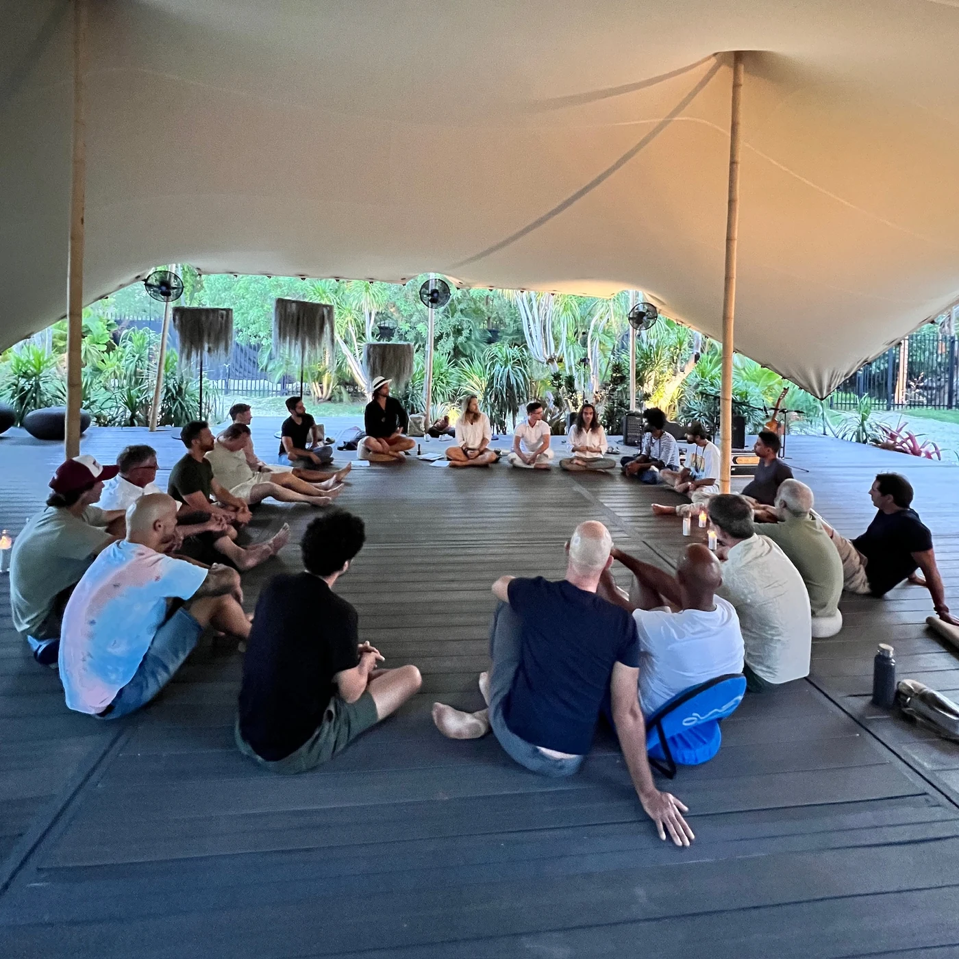 Men seated together at a retreat